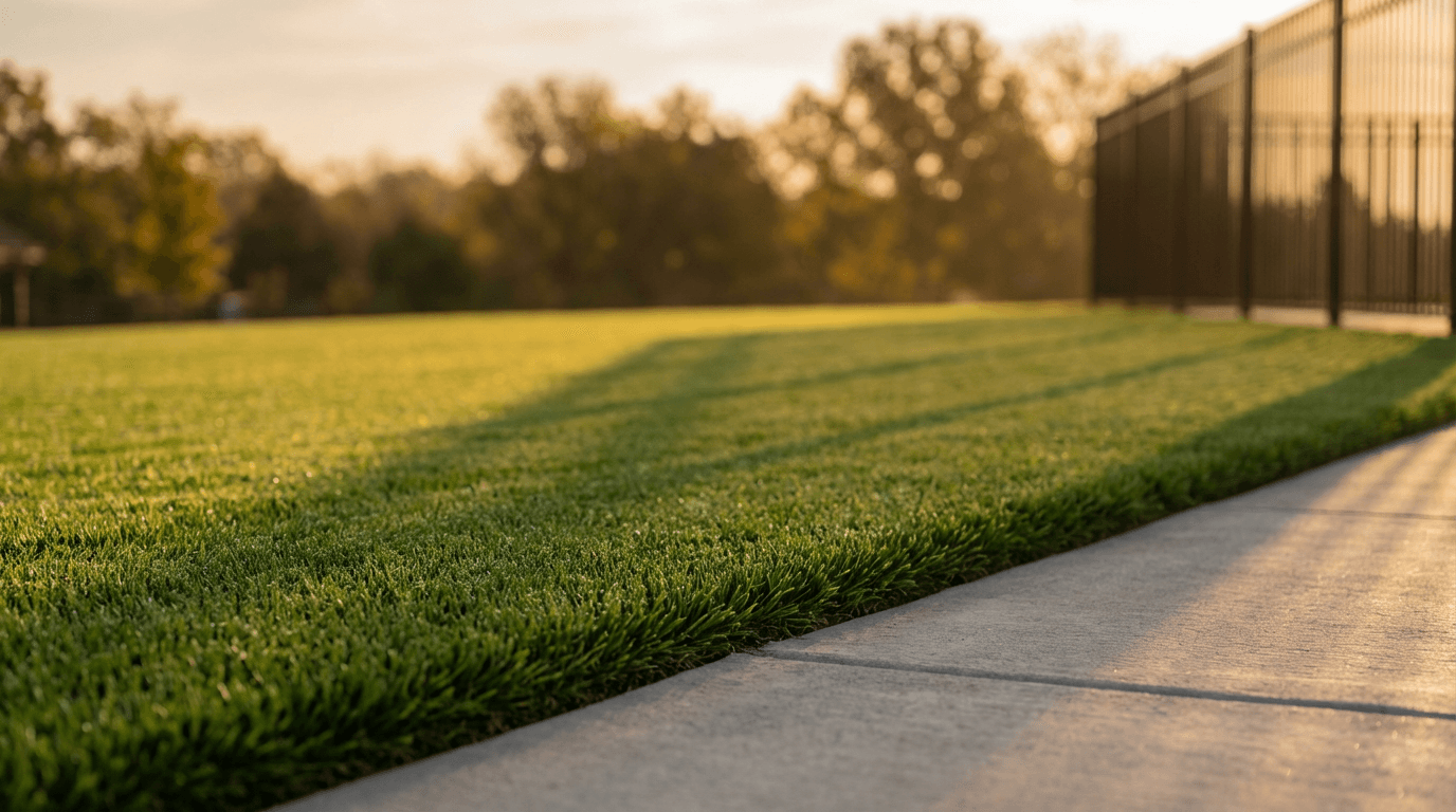 Landscaper showing a homeowner a dry patch of grass during a consultation